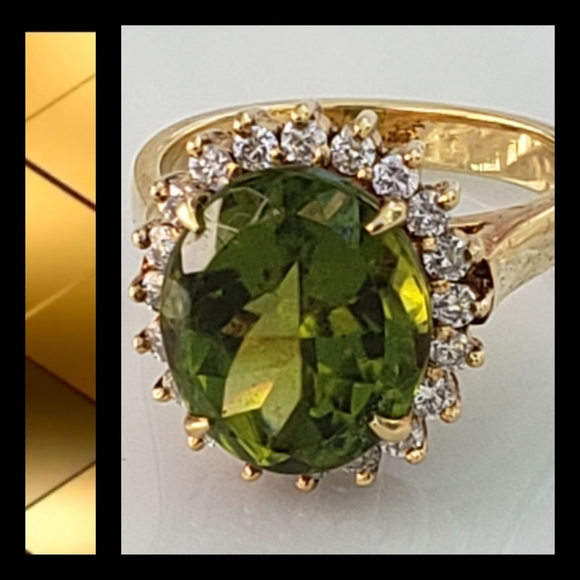 Hold 💯18K Solid Yellow Gold Peridot Diamond Ring - Picture 5 of 5